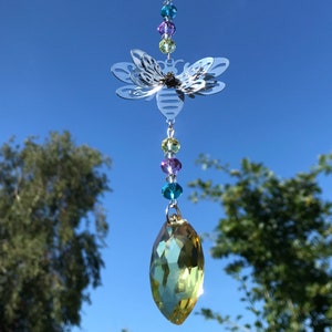 Bumble Bee Sun Catcher: Silver Tone Metal, Colored Glass Beads