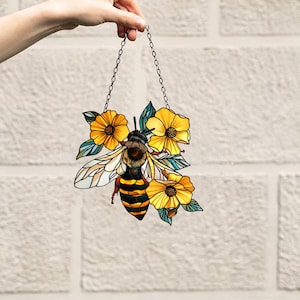 Acrylic Honey Bee & Sunflower Window Hanging: Bee Lover Gift