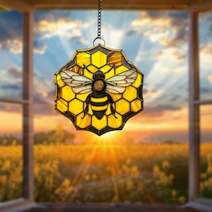 Honey Bee & Hive Acrylic Window Hanging: Sunflower Decor
