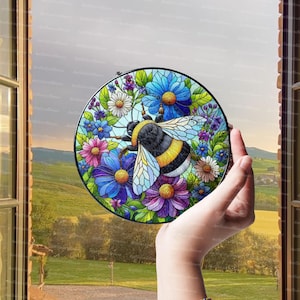 Bumble Bee Glass Suncatcher, Honey Bee Glass Art, Fly Insect Window Hangings, Bee Lover Gift, Glass Wall Hanging, Bumble Bee Art, Home Decor