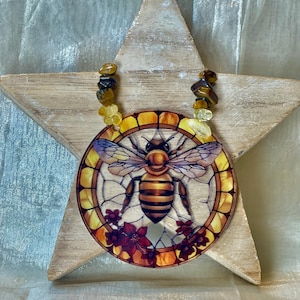 Bee Suncatcher with Tigers Eye & Citrine Reiki Charged Crystals