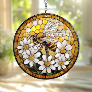 Bee Wildflowers Acrylic Suncatcher, Honey Bee Suncatcher, Honeybee Gift for Garden Lovers, Gift for Mom, Mother's Day Gift, Teacher Gift