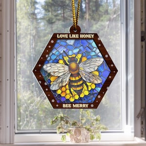 Bee Lovers Gifts, Bee Ornament, Animal Lovers Ornament Gifts, Christmas Bee Suncatcher Ornament, Sweet Bee Christmas Tree Ornament