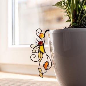 Stained Glass Yellow Bee Pot Planter, Garden Patio Decoration Home Plant Accessories, Unique Gift for Women Handmade Glass Art