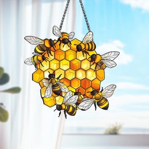 Acrylic Suncatcher Honeycomb Bees Window Hanging Decoration for Nature Inspired Home Décor