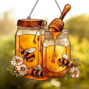Honey Bee Resin Suncatcher, Faux Stained Glass Window Ornament, Bee Lover Gift, Cozy Decor, Housewarming Gift, Christmas gift for Mom