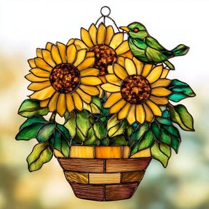 Handmade Sunflower Acrylic Suncatcher, Daisy Window Decor